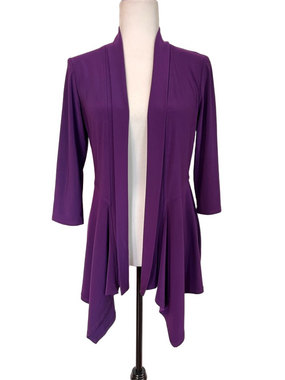 Frank Lyman Purple Silky Knit Open Front Waterfall Cardigan 8 Travel Wear Office